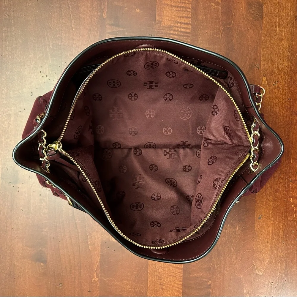 Tory Burch Burgundy Suede Chain-Handle Shoulder Bag